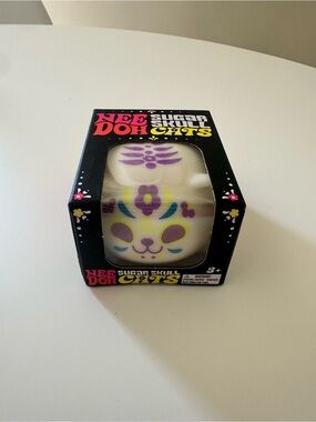 NeeDoh Sugar Skull Cats Squishy -White with Purple & Yellow Authentic Schylling